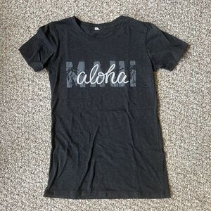 Womens Aloha Maui Hawaii T-Shirt Gray Sequins Size Small Crew Neck